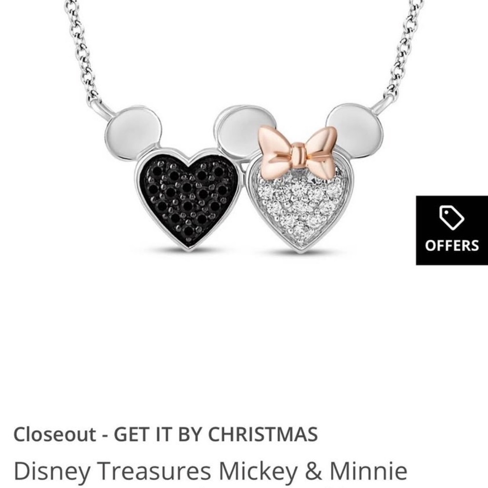 Disney Mickey & Minnie Heart Necklace - Black, Silver, and Rose Gold